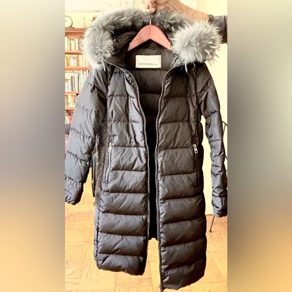 BLACK LONG PARKA PUFFER DOWN COAT WITH REAL FUR ON HOOD - Picture 2 of 9